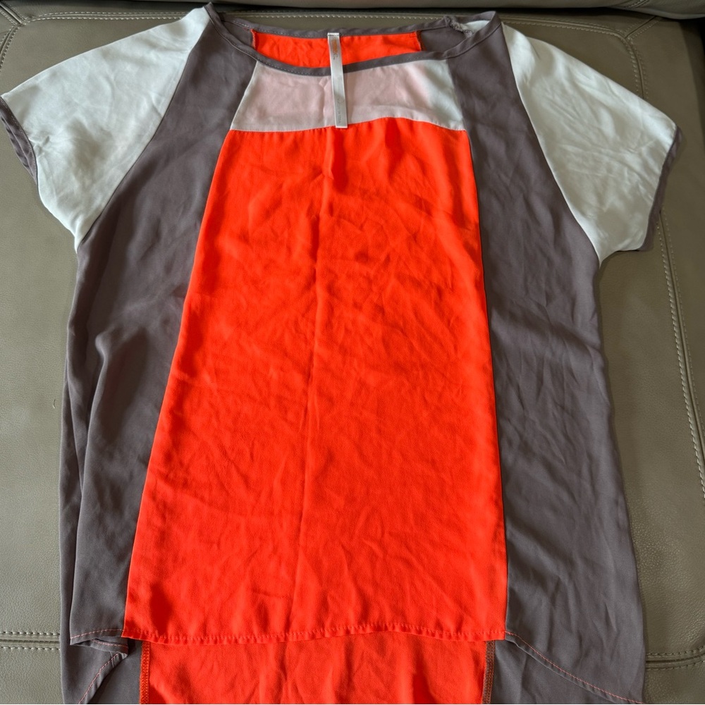 Renee C. Orange and Gray Blouse Dynamic Color Block Design